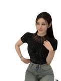 Red Anchor Hottie Ice Silk T-Shirt Summer New Sexy Diamond Short Temperament Slim Thin Short Sleeve