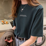 Fongt T-Shirt Women Summer 2024 New Korean Edition Loose Print Round Neck Top Half Sleeve Shirt Bottom Shirt Ins