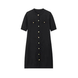 Fongt Women's New Fashion Collar Single Buckle Short Sleeves Thin Knit Mini Dress