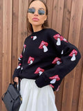 Fongt Temperament Women's Loose Lazy Languid Mushroom Prints Sleeve Sweater Women's Autumn Casual