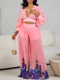 Fongt Neck Chiffon Lantern Sleeve Top Presses Two-Piece Set