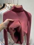 Winter Sweater Women Elegant Thicken Velvet Lined Warm Sueter Knitted Pullover Slim Tops Jersey Knitwear Jumper