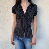 Fongt Print Single-Dbutton Shirt Femininity Slim Thin Top 2025 Summer Babes New
