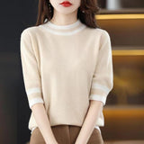 Fongt Round Collar Half-Sleeve Tight Cover Sweater Five-Point Sleeve Top Female Knitting Bottom Flying Sleeve Half-High Collar