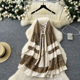 Fongt National Style Wearing Holiday Dress Retro Strap Design Spliced Flowers Hanging Loose Dress Skirt Skirt