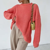 Sweater Streetwear Knitted Solid Ladies Sweater Elegant Jumper Long Sleeve O-neck Pullover Pink Top Winter Autumn