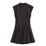 Fongt 2025 French Design Waist Wave Wide Swing Mini Sleeveless Dress 8841460