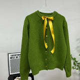 Fongt Gold Buckle Simple Knitted Cardigan 2025 Spring New Round-Neck Short Sweater Jacket