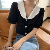 And White T-Shirt Women's Summer New French Gentle Korean Style Temperament Short-Sleeved Small Short-Sleeved