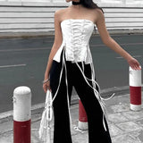 Girls Wind Zipper Strap Waist White Wiped Chest Blouse 2023 Summer New Ins Slim Body And Bare Back Vest-Outfit