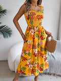 Spring And Summer Flowers With Belt Sling Skirts On The Beach Dress Women's
