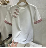 Fongt Chinese Style Embroidered Buckle Short-Sleeved T-Shirt Women 2025 Summer New Simple Jafuse Thin Top
