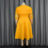 Fongt Bow Perspective Lantern Sleeve Dress Party Party A Skirt Yellow Skirt