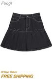 High-Waist Slim Elegant Solid Color All-Match Denim Skirt Women Summer 2023 Fashion Bow Pleated Denim Mini Skirt