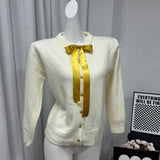Fongt Gold Buckle Simple Knitted Cardigan 2025 Spring New Round-Neck Short Sweater Jacket