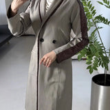 Fongt Early Autumn Heavy Industry Beads Splicing Long Wind Coat Coat Coat Women 1819