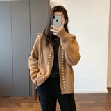 Fongt Double Zipper Lapel Cardigan Female Lazy Wind Wide Soft Waxy Long Sleeve Sweater Bottom Coat Thick-Outfit