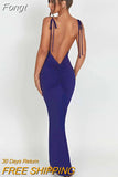 Bodycon Backless Maxi Dresses for Women 2023 Spaghetti Strap Pleated Long Summer Dress Female Party Clubwear