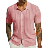 Fongt Men's Casual Knit Shirt Summer New Solid Color Jacket Men's Short Sleeve Lapel Collar Hollow Breathable Men's