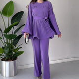 Fongt 2025 New Round-Neck Bat Sleeve Folding Top-Up Temperament Elegant Set