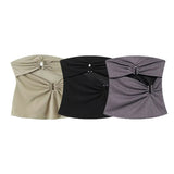 Fongt Design Metal Decoration Folded Breast 2025 Summer Sexy Shoulder Repair Short-Term Waistcoat Woman