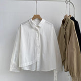 Fongt Spring And Autumn Small Long-Sleeved Shirt Loosely Irregular Swing Shirt Collar Literary Thin Single Buckle