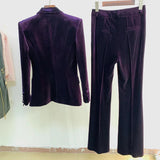 QUALITY Newest Fall Winter 2023 Designer Suit Set Women's Single Buttons Velvet Blazer Flare Pants