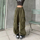 Fongt Sense High Street Cargo Pants Female 2025 New Loose Straight Leg Wide Leg Large Pocket Casual Retro Bundle Leg Pants