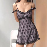Fongt Women's Purple Girl Sexy Backless Lace Lace Halter Dress Sleeping