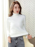 For Women Winter Thicken Turtleneck Slim Knit Pullover New Warm Plush Velvet Lined Knitwear Jumper Tops Casual
