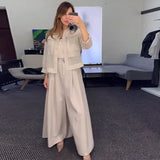 Fongt 2024 New Solid Color Mesh Splicing Coat Casual Wide-Leg Pants Suit Women-Outfit
