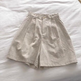 Fongt Literary And Art Cotton Shorts Women Summer Thin Hemp High Waist Small Man Broad Legs Leisure A Word Five-Point Pants