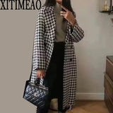 Women 2021 Fashion Single-breasted Plaid Print Jacket Coat Vintage Long Sleeve Side Pockets Female Outerwear Chic