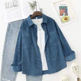 Fongt Smog Haze Blue Salt Outside Wearing Wicked Shirt Women's Spring And Autumn Design Hongfeng Lady Solid Color Shirt