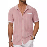 Fongt Men's New Summer Short-Sleeved Shirt Pocket Hollow Out Breathable Cool Summer Men's Casual Top
