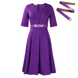 Fongt Large-Size Women's Dress 2025 Autumn Fashion Elegant Temperament Solid Five-Sleeve African Dress