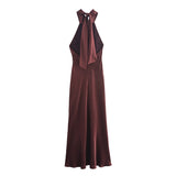 Fongt 2025 New Dress Women's High-End Bare Back Hanging Neck French Elegance