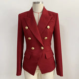QUALITY Newest 2023 Classic Designer Jacket Women's Silver Lion Buttons Double Breasted Slim Fit Textured