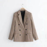 Women 2021 Fashion Office Wear Double Breasted Blazers Coat Vintage Long Sleeve Pockets Female Outerwear Chic