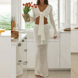 Fongt Suit With V-Neck Top Hollow Skirt Knitted Two-Piece Suit Skirt