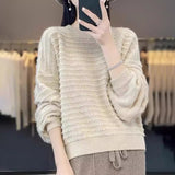 Fongt Women's Round Collar Full Body Hook Line Showing Thin Thick Sweater Loose Leisure Autumn And Winter New Knitted Shirt Comfortable Outerwear