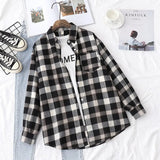 New Women Vintage Flannel Plaid Shirt Pockets Full Sleeve Turn Down Collar Loose Blouse Spring Female Casual Basic