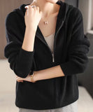 Autumn And Winter New Japanese And Korean Lazy Style Hooded Zipper Cardigan Women's Loose Thin Sweater Jacket-Outfit