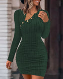 New Women's Solid Color Off-The-Shoulder Diagonal Collar Tight Wrap Hip Stylish Slim Sexy Long-Sleeved Dress-Outfit