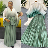 Fongt Suit Female Strap To Waist Gradient Color Pressure Folding Shirt High Waist 100 Folded Skirt Two Sets