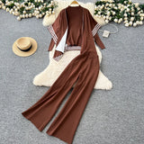 Fongt Lazy Suit Women Loose Outer Shawl Scarf With Long-Sleeved Knitting Tops High-Rise Sweater Pants