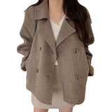 Fongt Chic Autumn And Winter French Temperament Suit Double Buckle Loose Leisure Long Sleeves Warm Coat