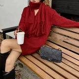Fongt Send Scarf 2024 Autumn / Winter New Design Sense Loose V-Neck Solid Color Pullover Sweater Top-Outfit
