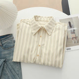 Fongt Care Fine Wicked Striped Collar Long-Sleeved Shirt Women's Autumn And Winter New Overlays Thick Shirt Coat Top