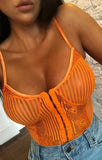 Women Neon Green Orange Stripe Lace